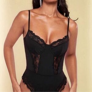 SHEIN Black Lace Detail Bodysuit